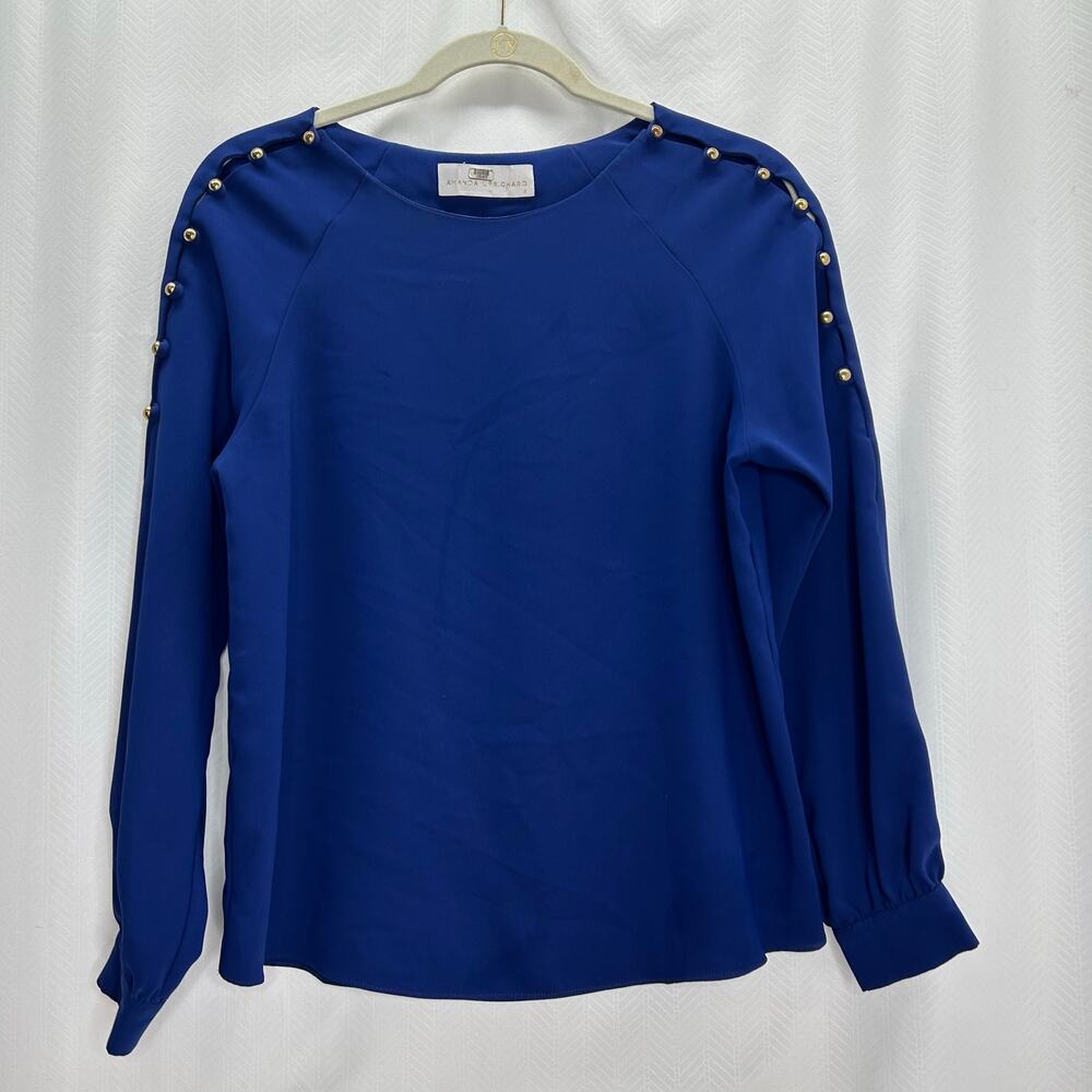 Amanda Uprichard royal blue blouse long sleeve old money classic
